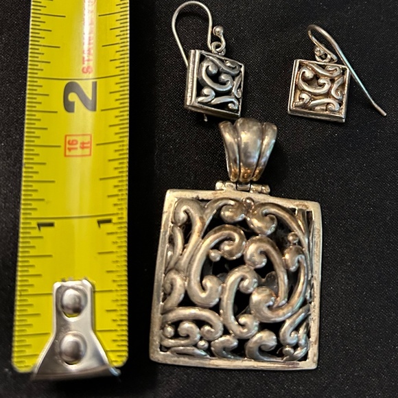Barse Scroll Filigree Sterling Silver 925 Pendant and Drop Earrings matching set - Picture 2 of 4